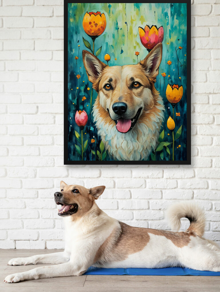 Whimsical Folk Style Custom Pet Portrait - Art Print